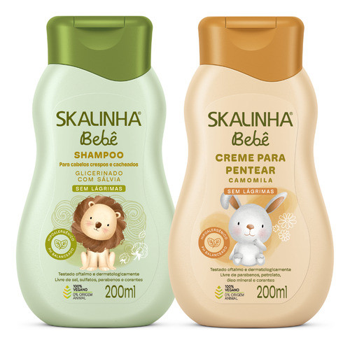 Kit Shampoo Cachinhos E Creme Pentear Bebê Vegano Skalinha 0