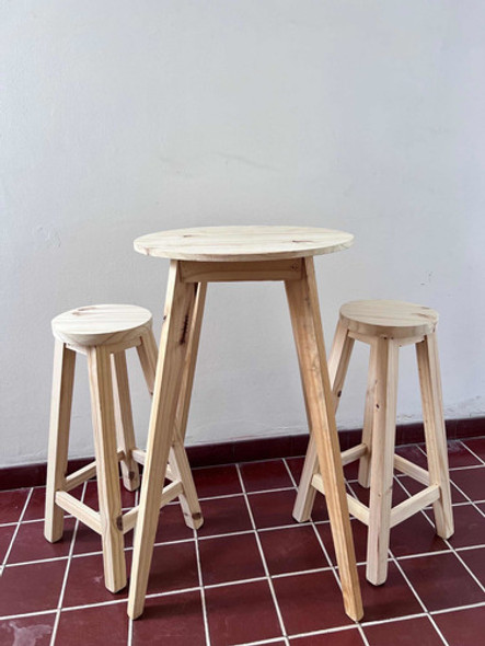Desayunador Mesa Alta Barra + 2 Banquetas En Pino 1