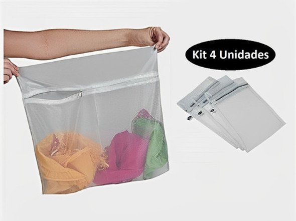Kit 4 Saco Lavar Roupa Delicada Lingerie Com Zíper 2 Tamanho 1
