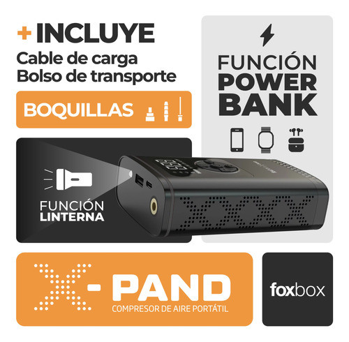 Compresor Electrico Foxbox Recargable Inflador Xpand 1