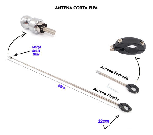 Antena Corta Pipa Moto Anti Cerol Guidão Aço Inox Retrátil 1