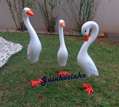 Trio Garças De Cerâmica Para Decorar Jardim Frete Grátis 1