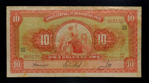Perú Billete 10 Soles De Oro 1966 Bueno Pick 84 0