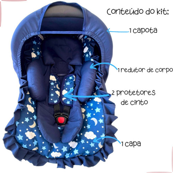 Kit Bebê Conforto Nuvem Azul Capa Redutor Corpo Capota 5 Pçs 1