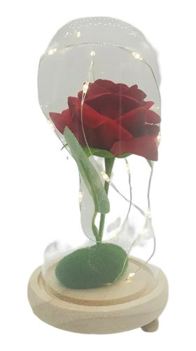 Rosa De Veludo 20cm Com Cúpula E Fio De Led A Bela E A Fera 0