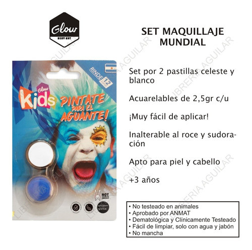 Set Maquillaje Argentina Glow Kids Pastilla Celeste Blanco 1