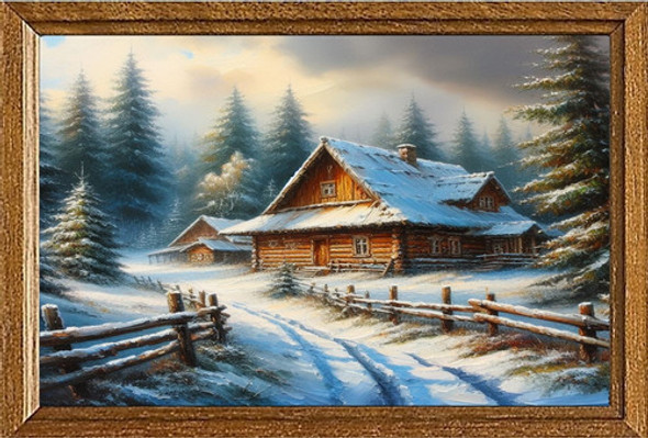 Cuadro De Arte Digital Cabaña Nevada_v2 70x50cm Pieza Única 0