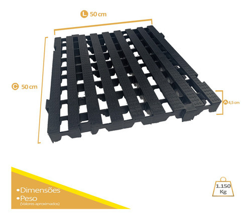 4 Pçs Pallet Plástico Estrado 4,5 X 50x50 Cm Cor Preto Deck 1