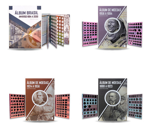 4 Álbuns Moedas Réis Reforma Monetária Cruzeiro 1888-2030 0