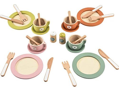 Giant Bean 27pcs Wooden Toy Plates And Dishes For 0