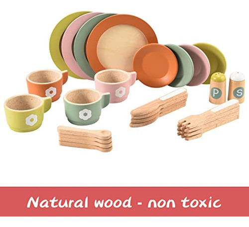 Giant Bean 27pcs Wooden Toy Plates And Dishes For 1