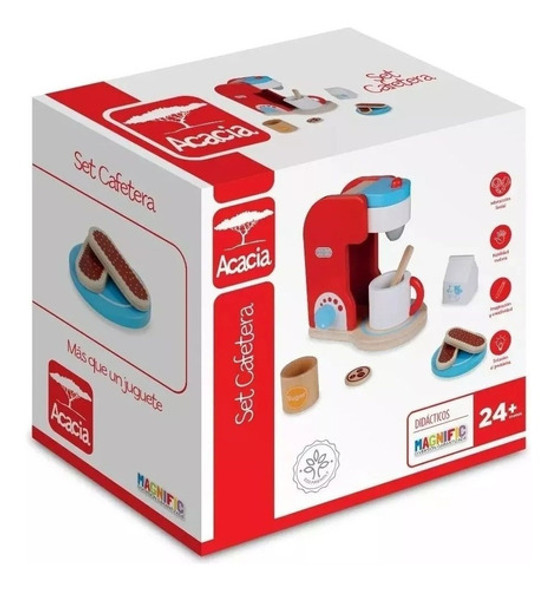 Juego Set Madera Acacia Cafetera Juguete 0