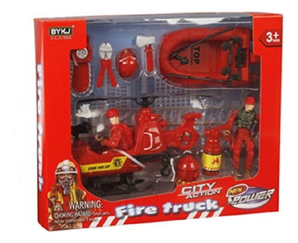 Set 2 Fig Bombero C/accs , Helicoptero Y Bote Fire Truck 0