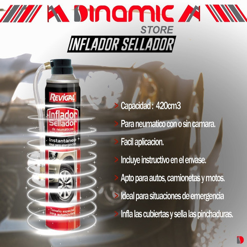 Inflador Sellador Revigal Ideal Auto 420cm3 Emergencia 1