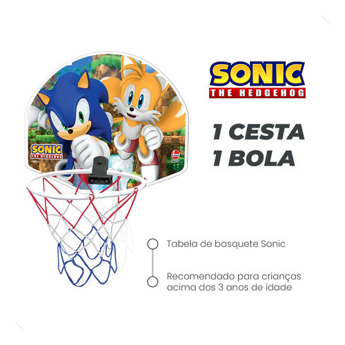 Brinquedo Tabela Basquete Infantil Sonic Cesta E Bola Lider 1