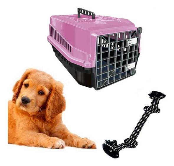 Brinquedo Cabo Guerra Dog Pet + Caixa Transporte Pet N3 Rosa 0