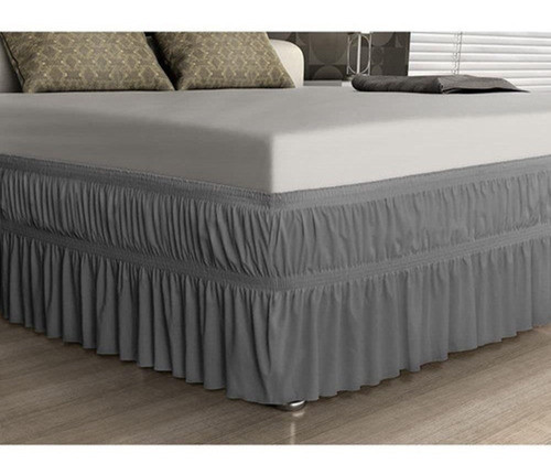 Saia P/ Cama Casal Padrão Chumbo C/ Elástico Duplo Promoção 0