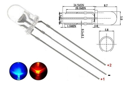 Kit X10 Led 5mm Bicolor Azul Rojo Water Clear Alto Brillo 1
