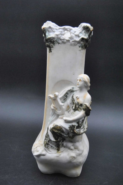 Antigua Porcelana Alemana Biscuit Sellada Florero Viejo Loza 1