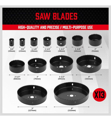 Sedy Hole Saw Kit, 19-pieces Hole Saw Set Con Caja Roja Incl 1