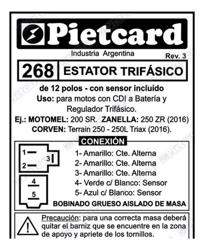 Estator Pietcard 268 Corven Triax 250 Zr Sr 200 Gaona Motos 1