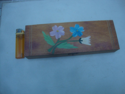 B-antigua Caja Cartuchera Madera Flores 22,3 X 7,9 X 3 Alto 0