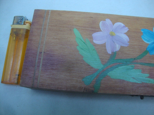 B-antigua Caja Cartuchera Madera Flores 22,3 X 7,9 X 3 Alto 1