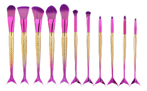 Pinceles De Maquillaje De Sirena 11pcs Pro Kit Polvo De Somb 0