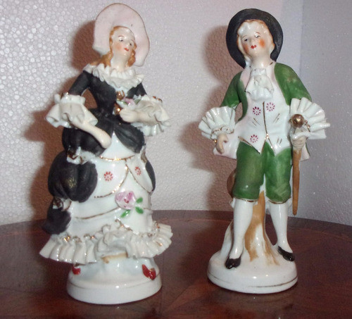 Antigua Figuras De Dama Y Caballero Ingleses Pareja Baile 0