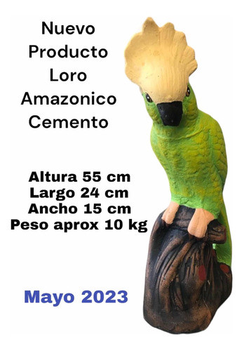 Adorno Novedad Loro Amazónico En Cemento  Para Decor Jardin 1