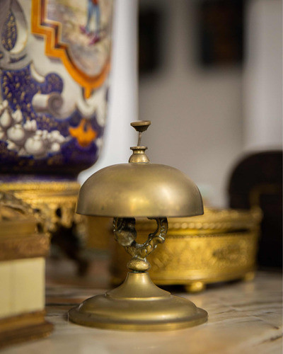 Antiga Rara Sineta De Mesa Sino Americano Em Bronze Art Deco 0