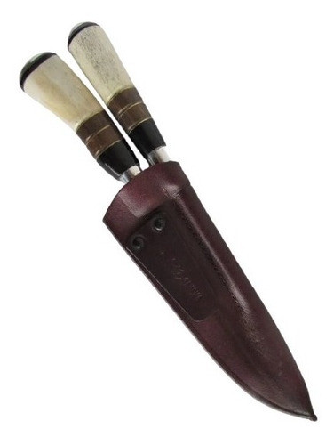 Conjunto Gaúcha 8p Aço Inox Cabo Osso /chifre Curvo B/couro 0