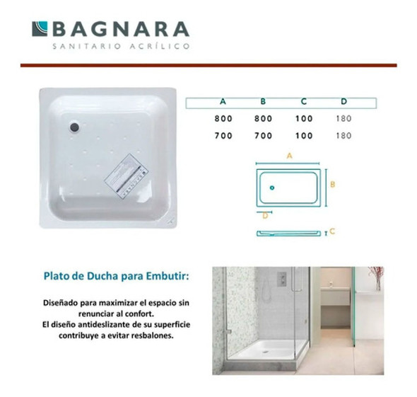 Receptáculo Plato Ducha Acrílico Bagnara 70 X 70 X 9 Ahora12 1