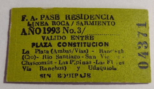 Boleto Pase A Varias Estaciones Pipinas Udaquiola Chascomús 0