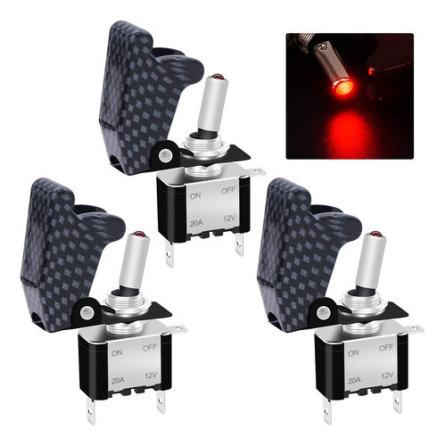 Boton De Palanca Switch On/off Led 12v 20a 3p C/tapa Gris 3u 0