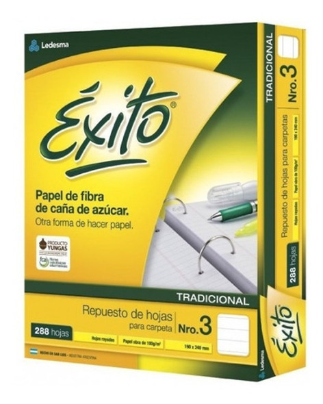 Repuesto 288 Hojas Exito Numero 3 Rayado 0