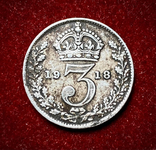 Moneda 3 Peniques Inglaterra 1918 Km 813 Plata 0.925 Jorge 5 0