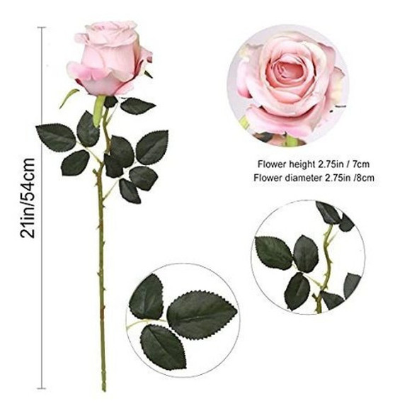 Rosas Artificiales De Seda Realistas 10u Rosa Claro C/tallo 1