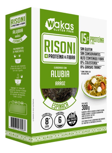 Pasta Risoni Wakas Sabor Espinaca Vegano Sin Tacc 300gr 0