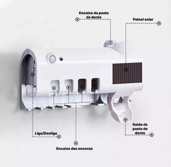 Dispenser Pasta Dente Escova Uv Luz Porta Suporte 1 Dispenser Pasta Dente Escova Uv Luz Porta Suporte 1