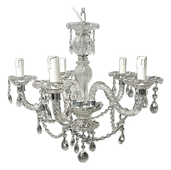 Araña De Vidrio 5 Luces ,con Caireles Apta Led , Oferta !! 0