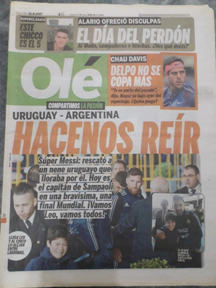 Diario Ole 31 Agosto 2017 Uruguay Argentina Messi 0
