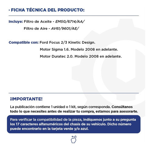 Kit Filtros De Aceite + Aire Ford Focus 1.6 - 2.0 Original 1
