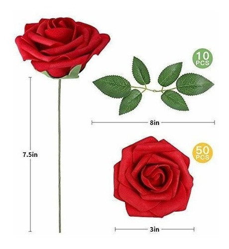 Lote De 50 Rosas Artificiales Con Tallo - Rojo. 1