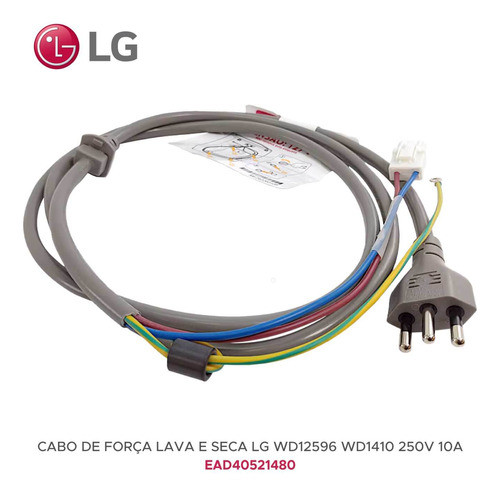 Cabo De Força Lavadora LG Wd1412 Wd12596 250v 16a Original 1