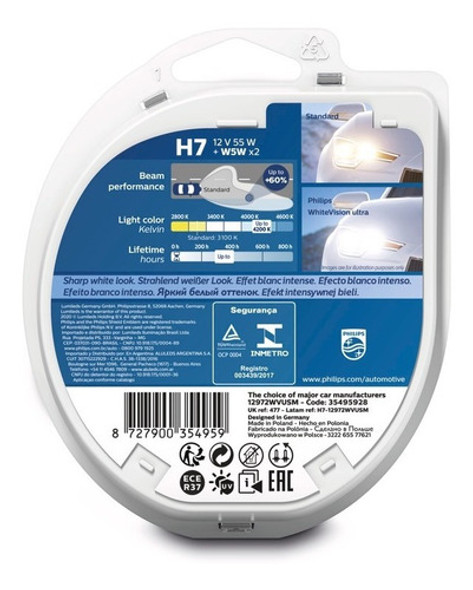 Lamparas H7 + W5w Philips Whitevision Ultra 12v 55w Px26d Sm 1