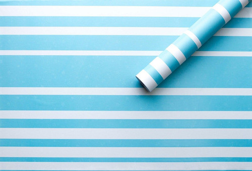 Papel Adhesivo Tapiz Pared Celeste Rayas Blanco 0