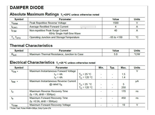 Diodo F04f150s 150s 4a 1500v Damper Diodo Horizontal 1° Htec 1