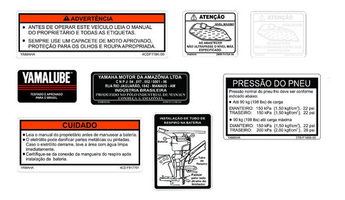 Etiquetas De Advertencia Xt 600 Tenere - Frete Grátis 0