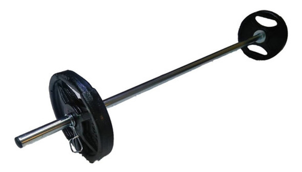Barra Cromada  1,20 Mts + 20 Kg Discos Fundición Con Agarre, 0